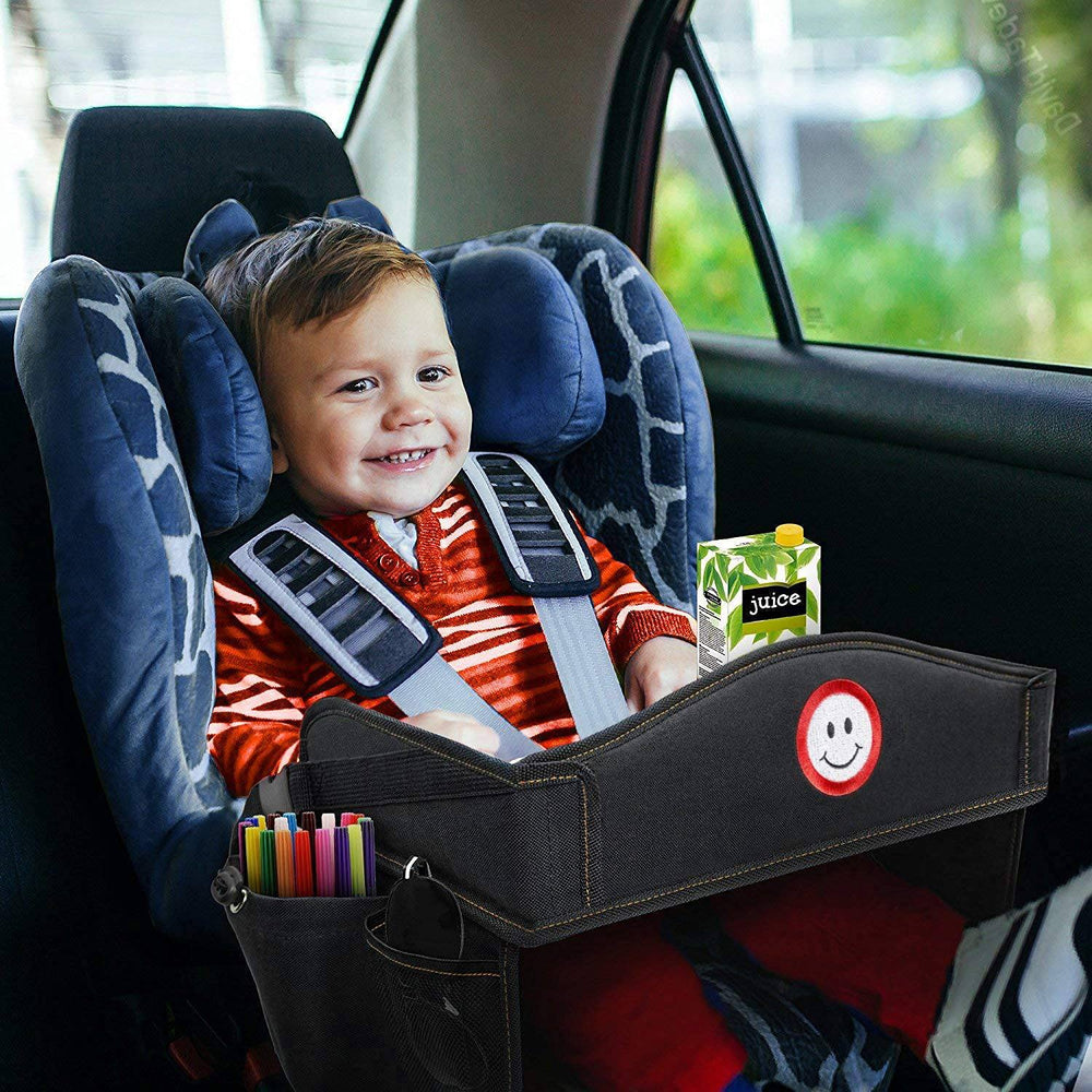 Coolmum Kids Travel Tray cup-holder area keeps drinks upright during trips.