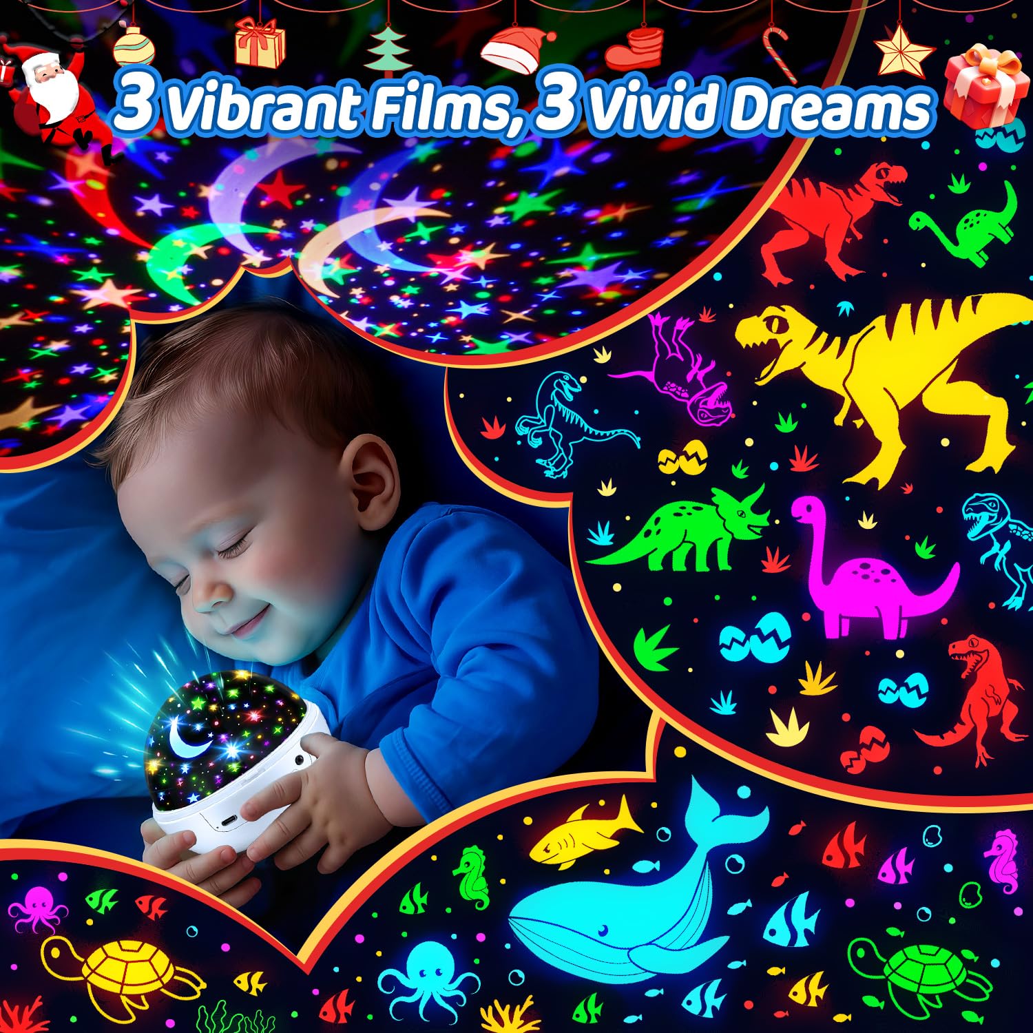 COOLNIGHT projector displaying dinosaurs on ceiling for imaginative play
