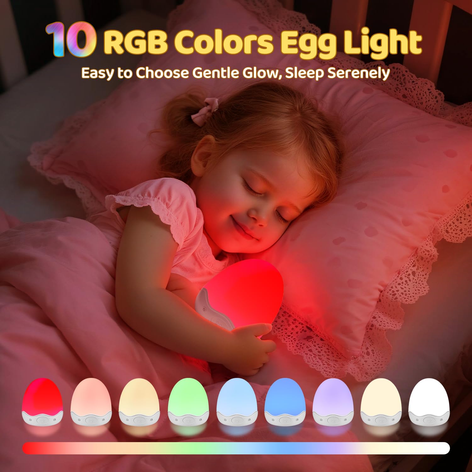 COOLNIGHT egg night light with touch control for quick on/off.