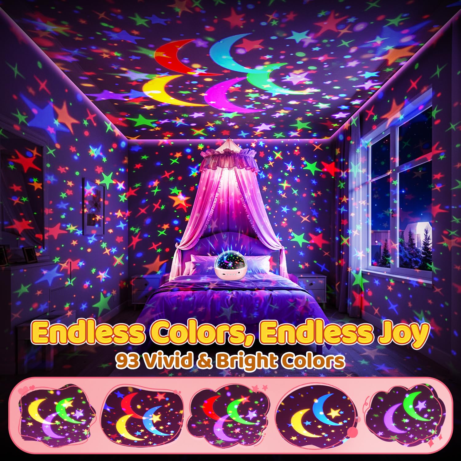 COOLNIGHT ceiling projection image with 360° rotation offers mesmerizing visuals.