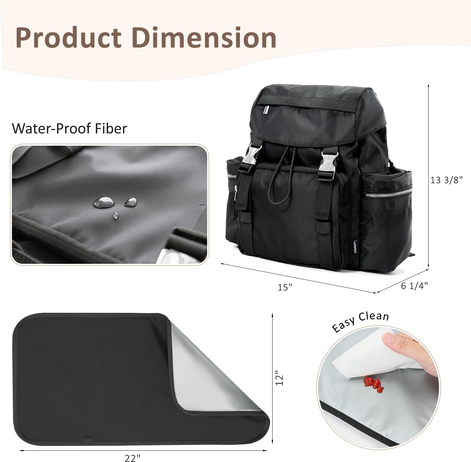 COOLREX Diaper Bag Backpack detachable pacifier pouch keeps small items easily reachable.