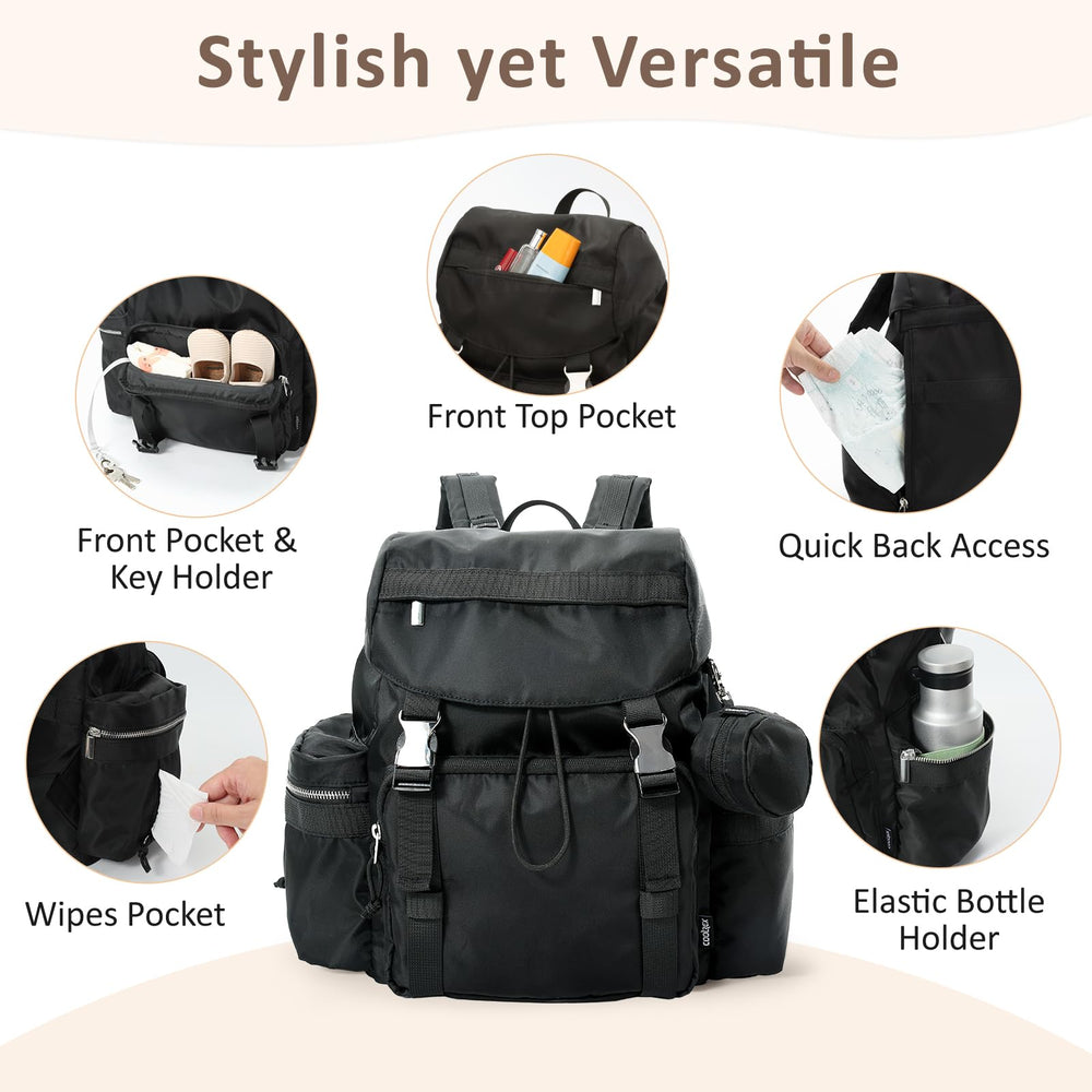 COOLREX Diaper Bag Backpack wet/dry pocket keeps soiled items separate from clean gear.