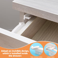 Coolrunner babyproof drawer lock on a drawer demonstrates low-profile security.