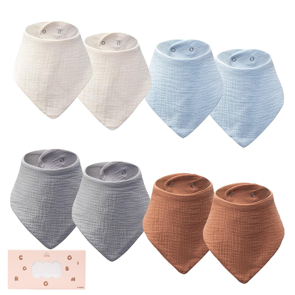 COOROBIN baby bibs pack of eight in neutral colors with soft muslin.