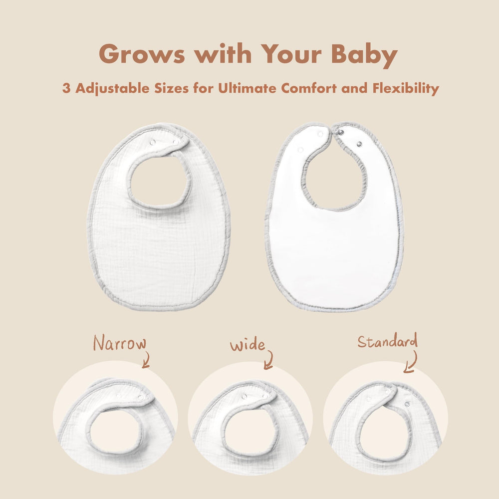COOROBIN bibs adjustable-snaps closeup demonstrates newborn-to-toddler fit with gentle closures.