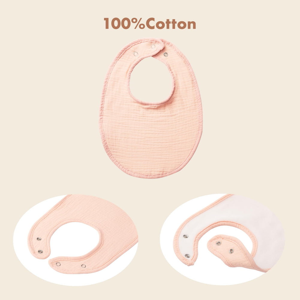 COOROBIN bibs-multi-use-closeup illustrates drool, feeding, teething and burping scenarios.