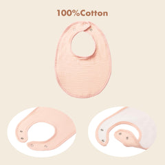 COOROBIN bibs-multi-use-closeup illustrates drool, feeding, teething and burping scenarios.