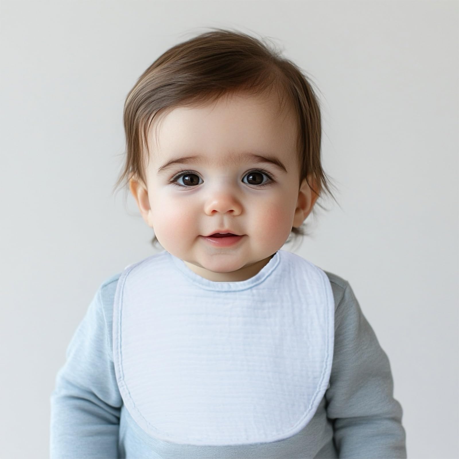 COOROBIN muslin baby bib solid-colors flat lay showing classic neutrals.