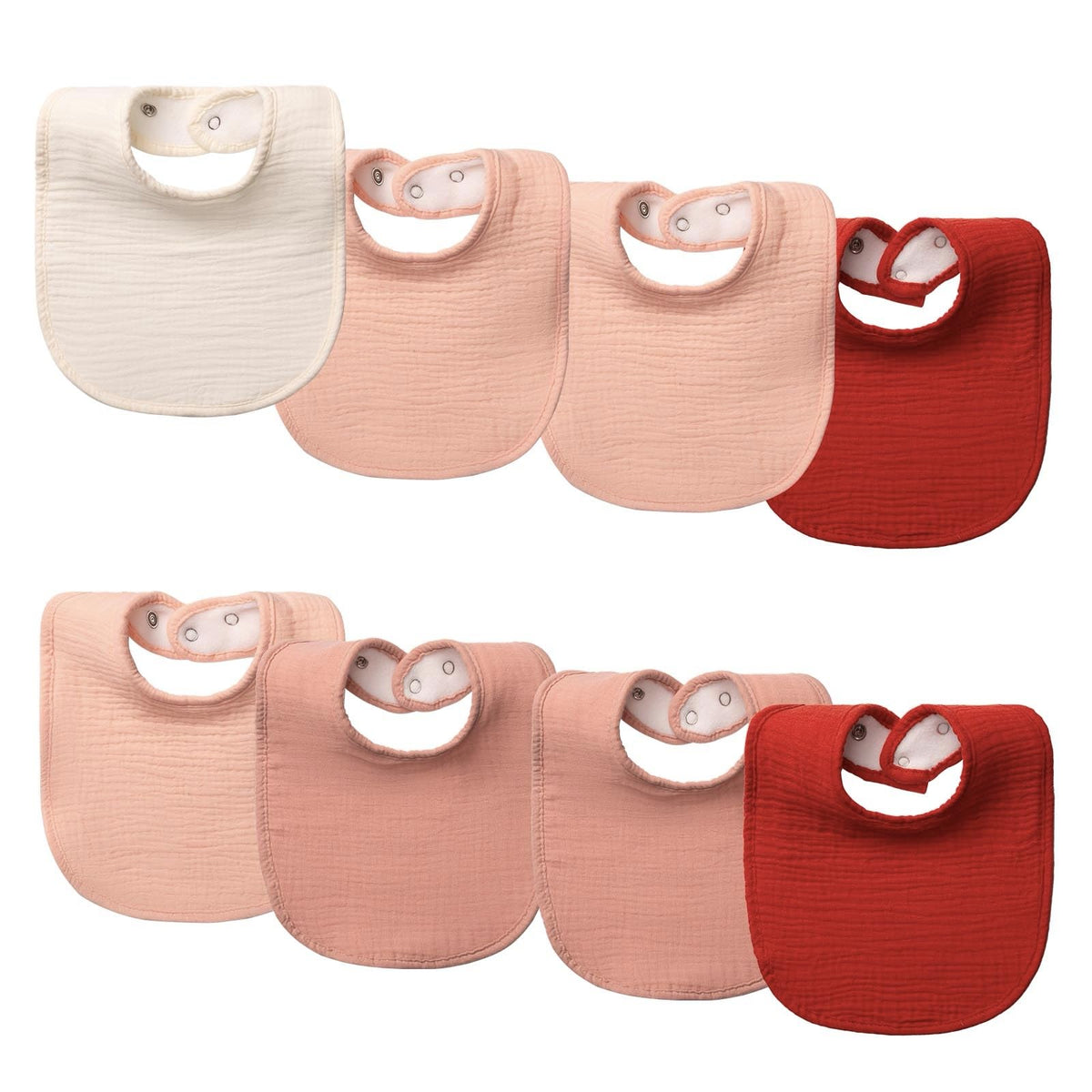 COOROBIN muslin bibs 8-pack front view shows versatile outfits