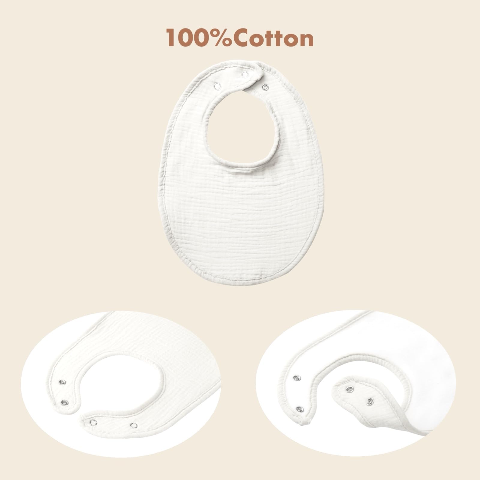 COOROBIN muslin baby bibs soft-seams photo suggests gentle seams for sensitive skin