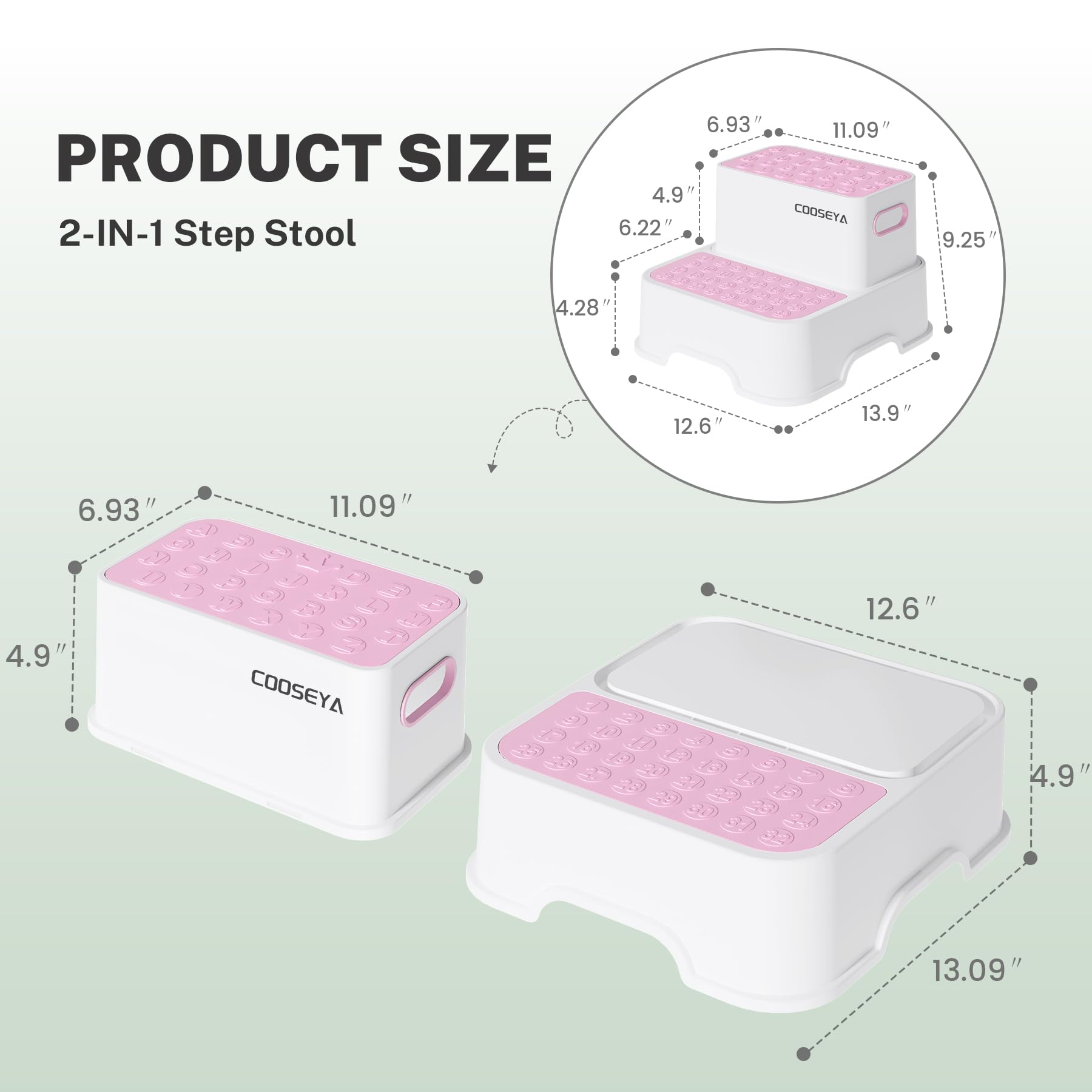 COOSEYA 2 Step Stool pink edge design reduces accidental bumps and scrapes