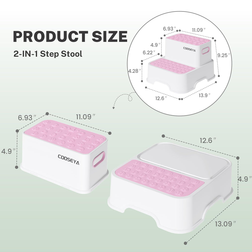 COOSEYA 2 Step Stool pink edge design reduces accidental bumps and scrapes