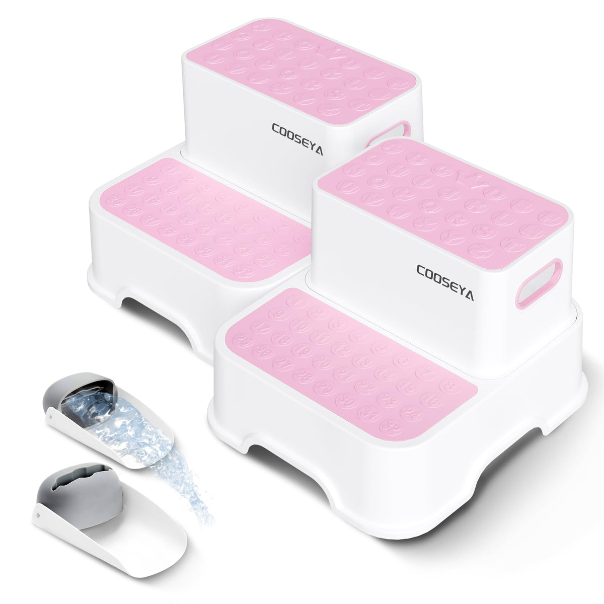 COOSEYA 2 Step Stool pink front view — easy reach for sinks and potty training