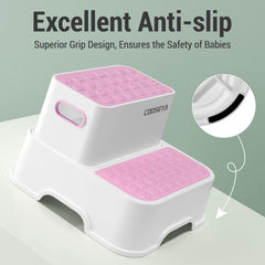 COOSEYA 2 Step Stool pink non-slip surface enhances toddler stability during use