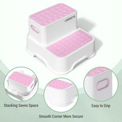 COOSEYA 2 Step Stool pink side view highlights compact size for small bathrooms