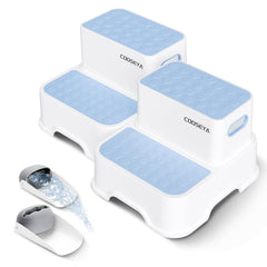 COOSEYA 2-step stool blue front view shows no-slip stepping surface for safer climbs.
