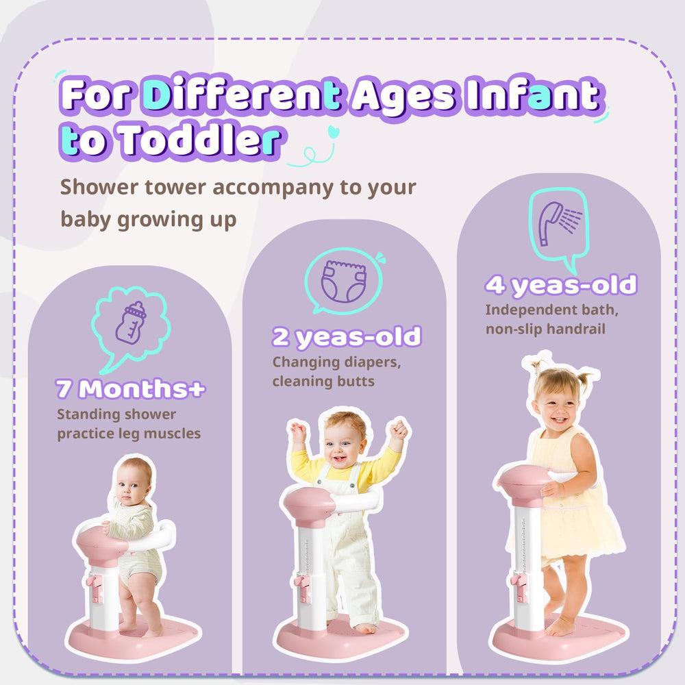 COOSEYA Baby Shower Stand back shower holder provides hands-free access during baths.