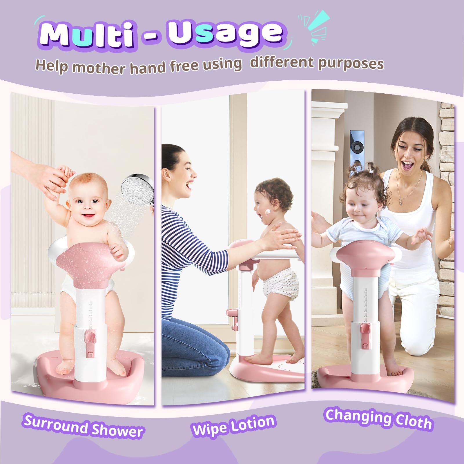 COOSEYA Baby Shower Stand three-stage assembly enables quick setup.