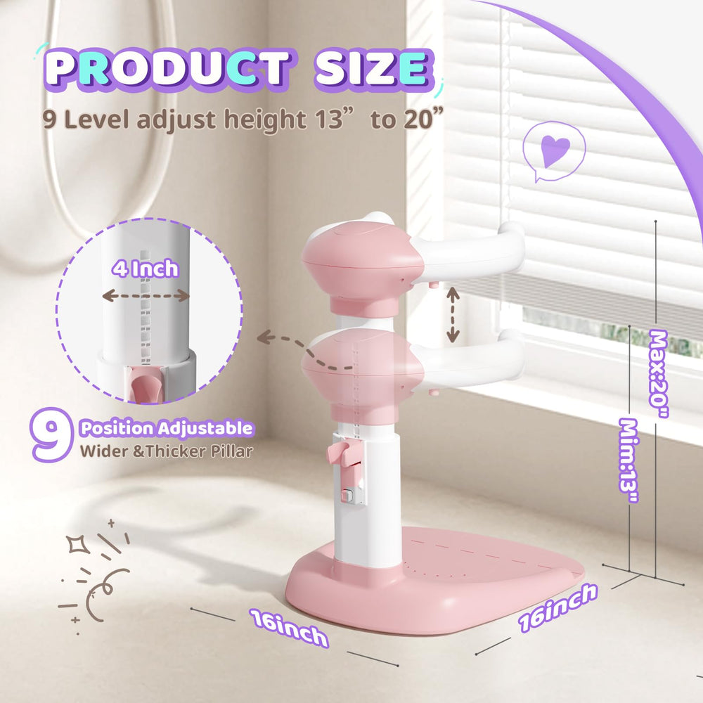 COOSEYA Baby Shower Stand water drain holes keep feet dry and bath area tidy.