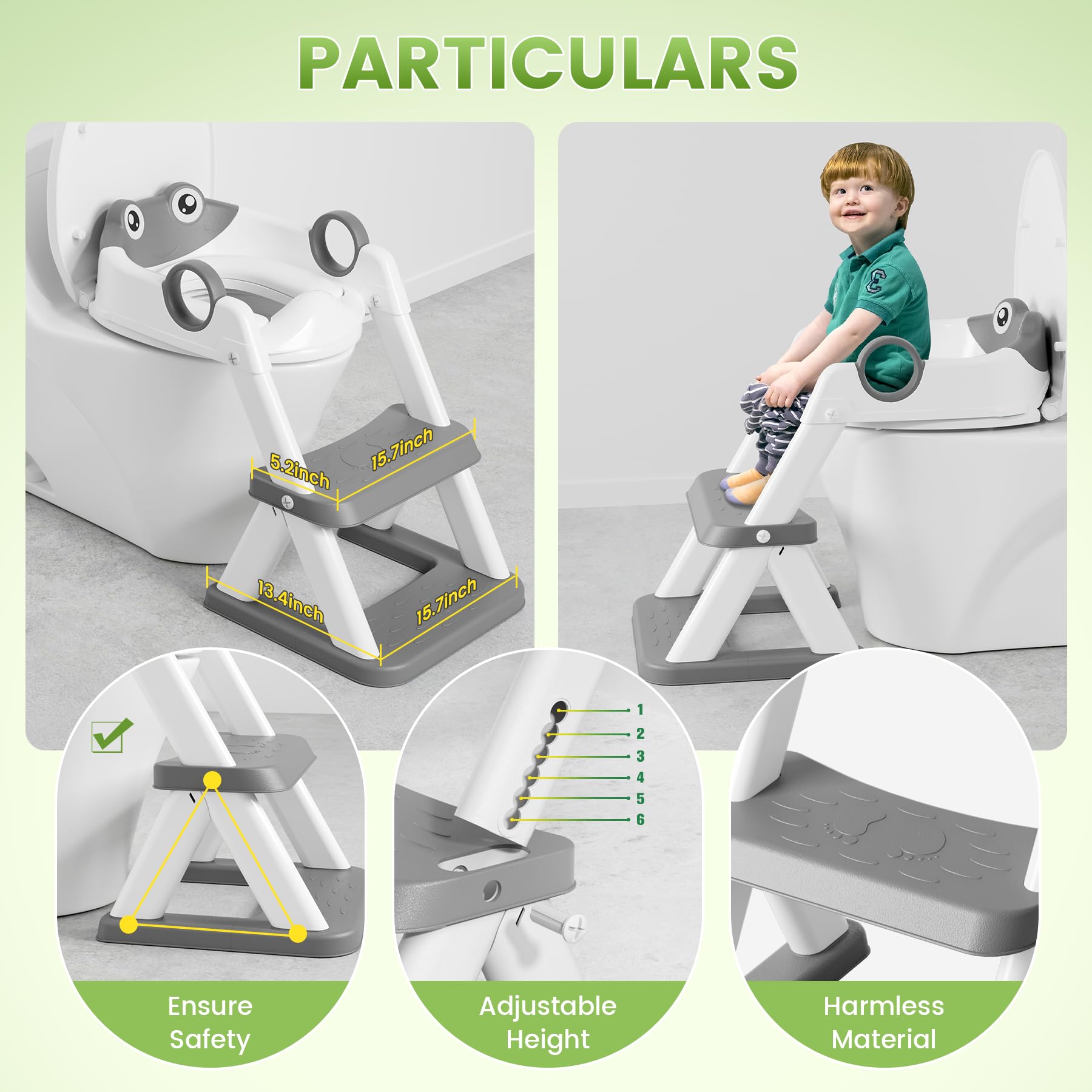 COOSEYA Frog toilet seat height adjustable to fit growing children and toilets.