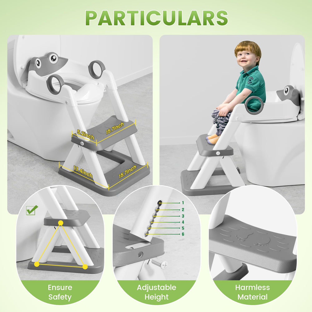 COOSEYA Frog toilet seat height adjustable to fit growing children and toilets.
