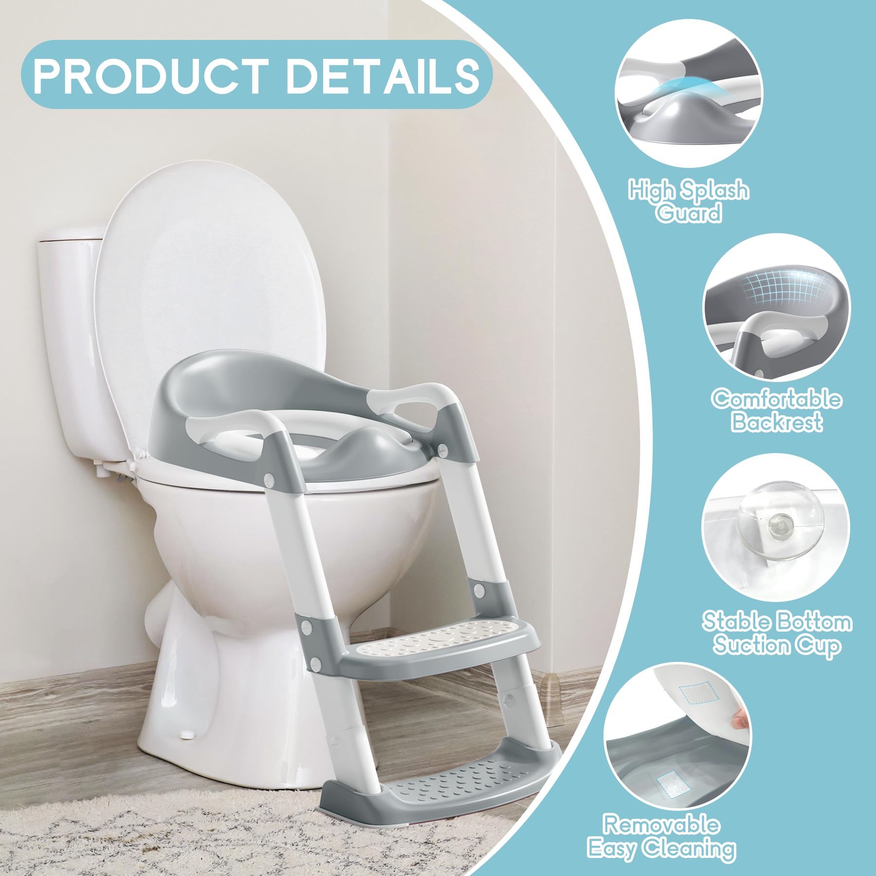 COOSEYA potty training toilet shows anti-slip pads on the bottom for safer grip.