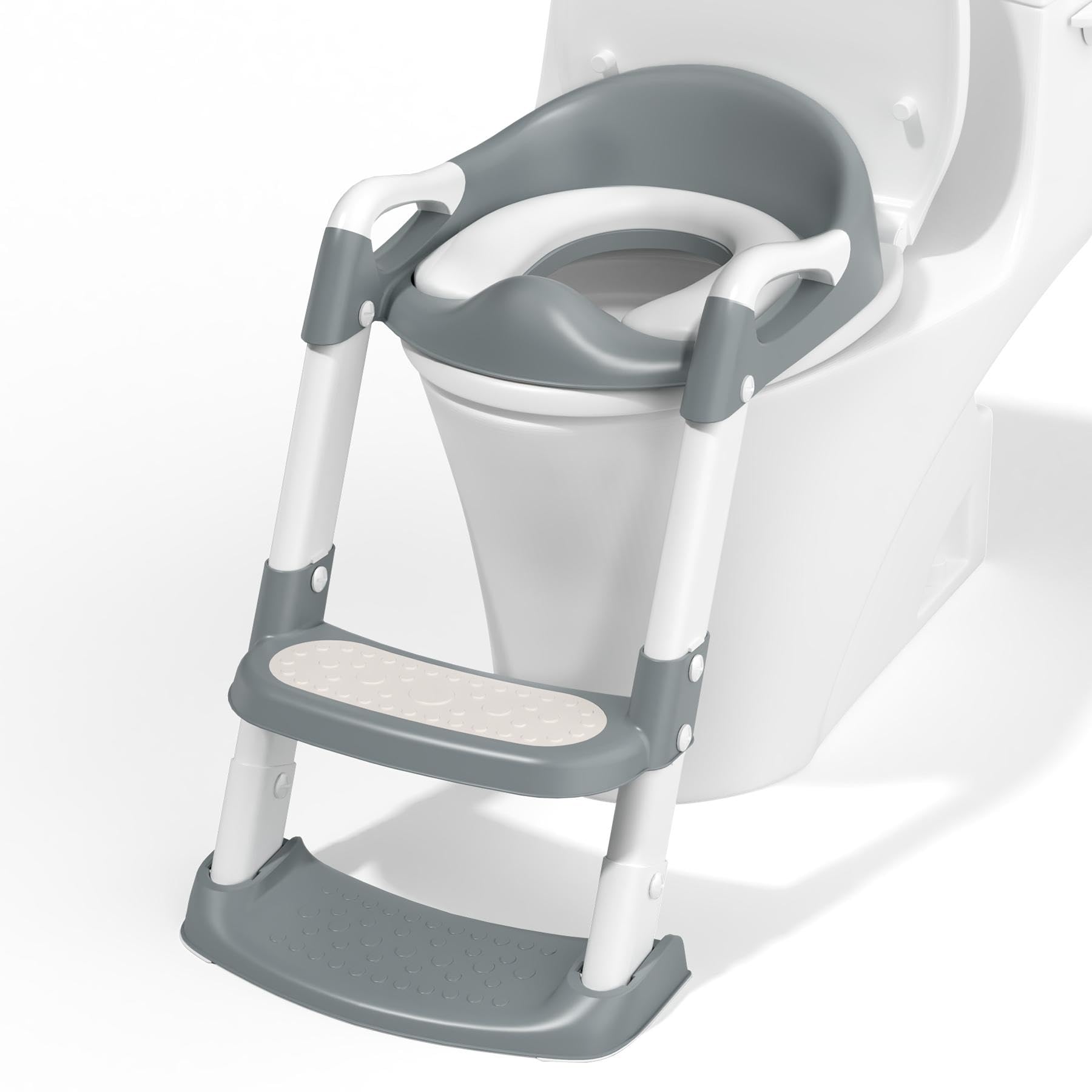 COOSEYA potty training toilet grey with step-stool provides stable toddler access.