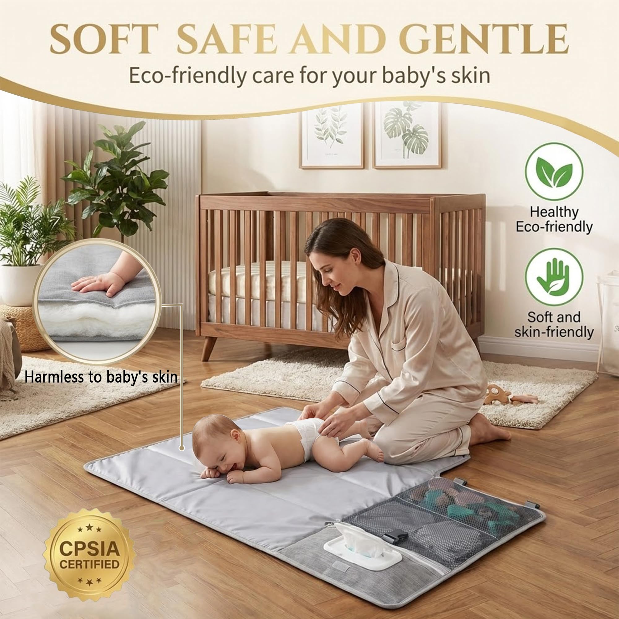 Coowarmbutb waterproof-clean-surface shows easy wipe-clean baby changing area