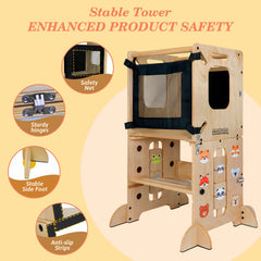 Coozyupper foldable-toddler-tower-chalkboard enables drawing and learning at counter height.