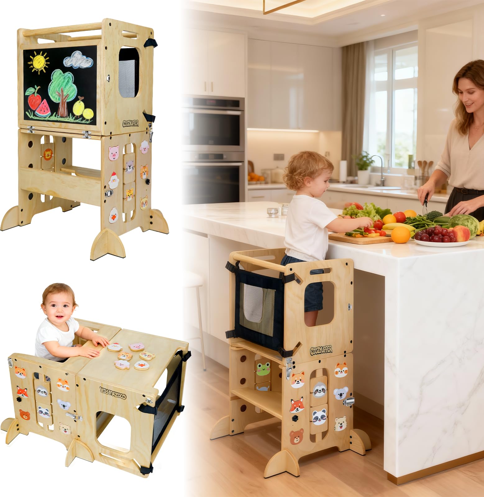Coozyupper toddler kitchen-stool-stable-base provides a stable base for safe kitchen participation.