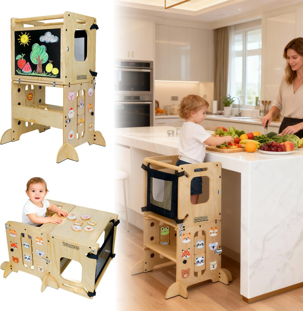 Coozyupper toddler kitchen-stool-stable-base provides a stable base for safe kitchen participation.