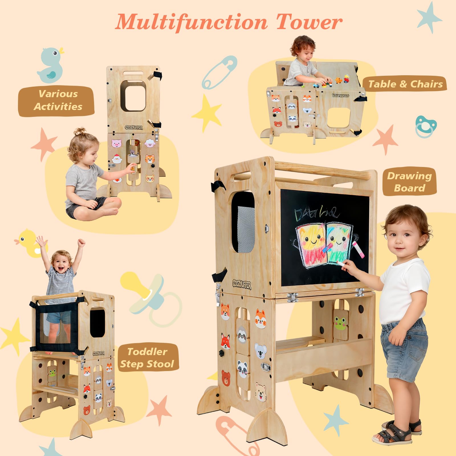 Coozyupper toddler-kitchen-table-chair-transform shows quick setup for meals or crafts.