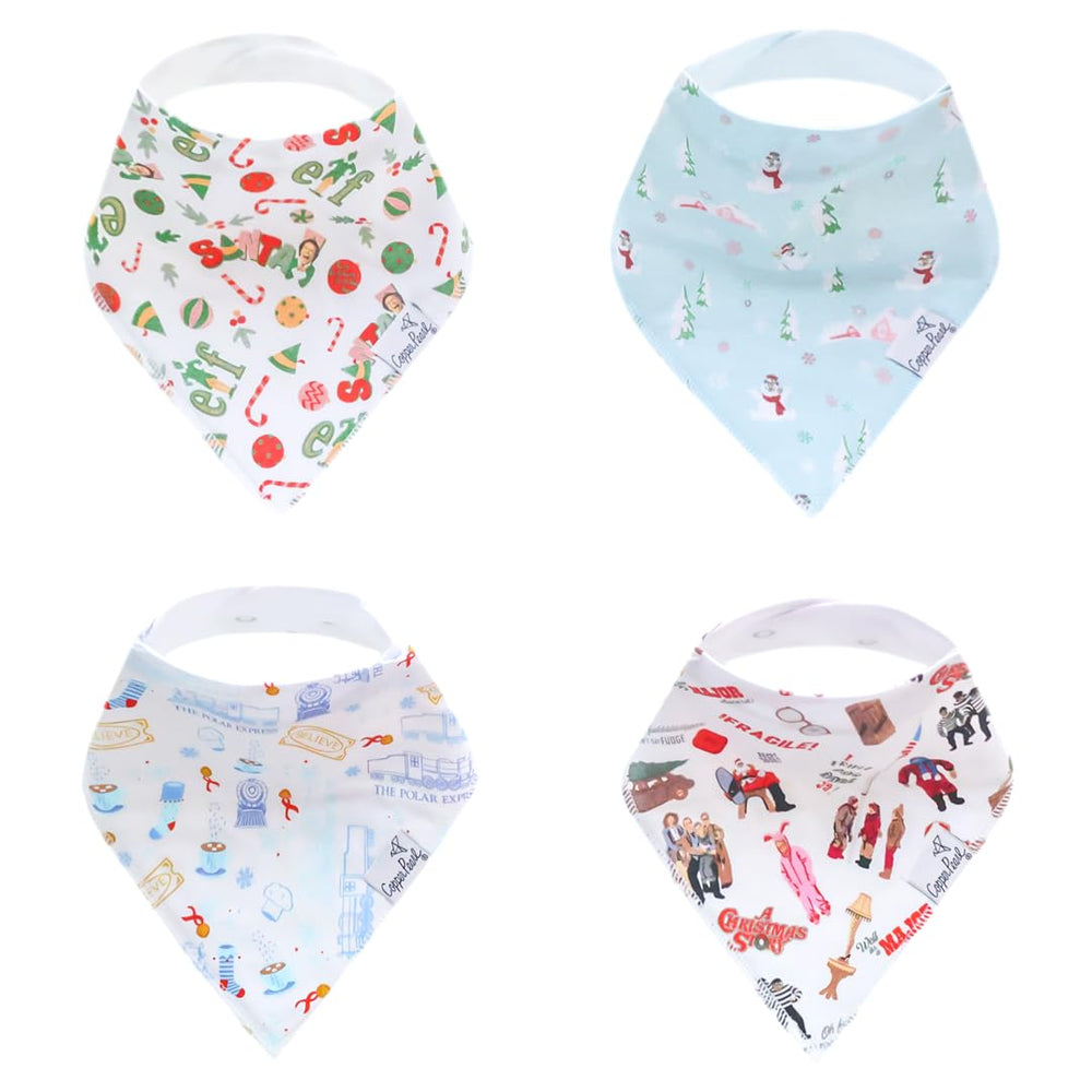 Copper Pearl 4-pack bibs show ultra-soft cotton and dual-layer absorbency for drool control.