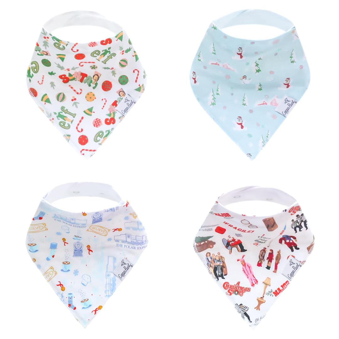 Copper Pearl 4-pack bibs show ultra-soft cotton and dual-layer absorbency for drool control.