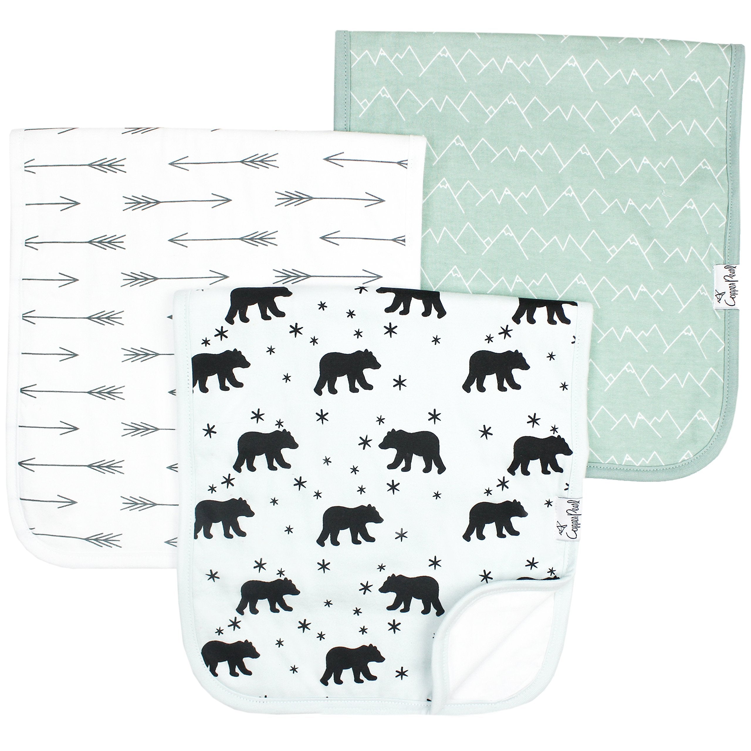 Copper Pearl Archer Set burp cloth folded for compact storage with ultra-soft feel
