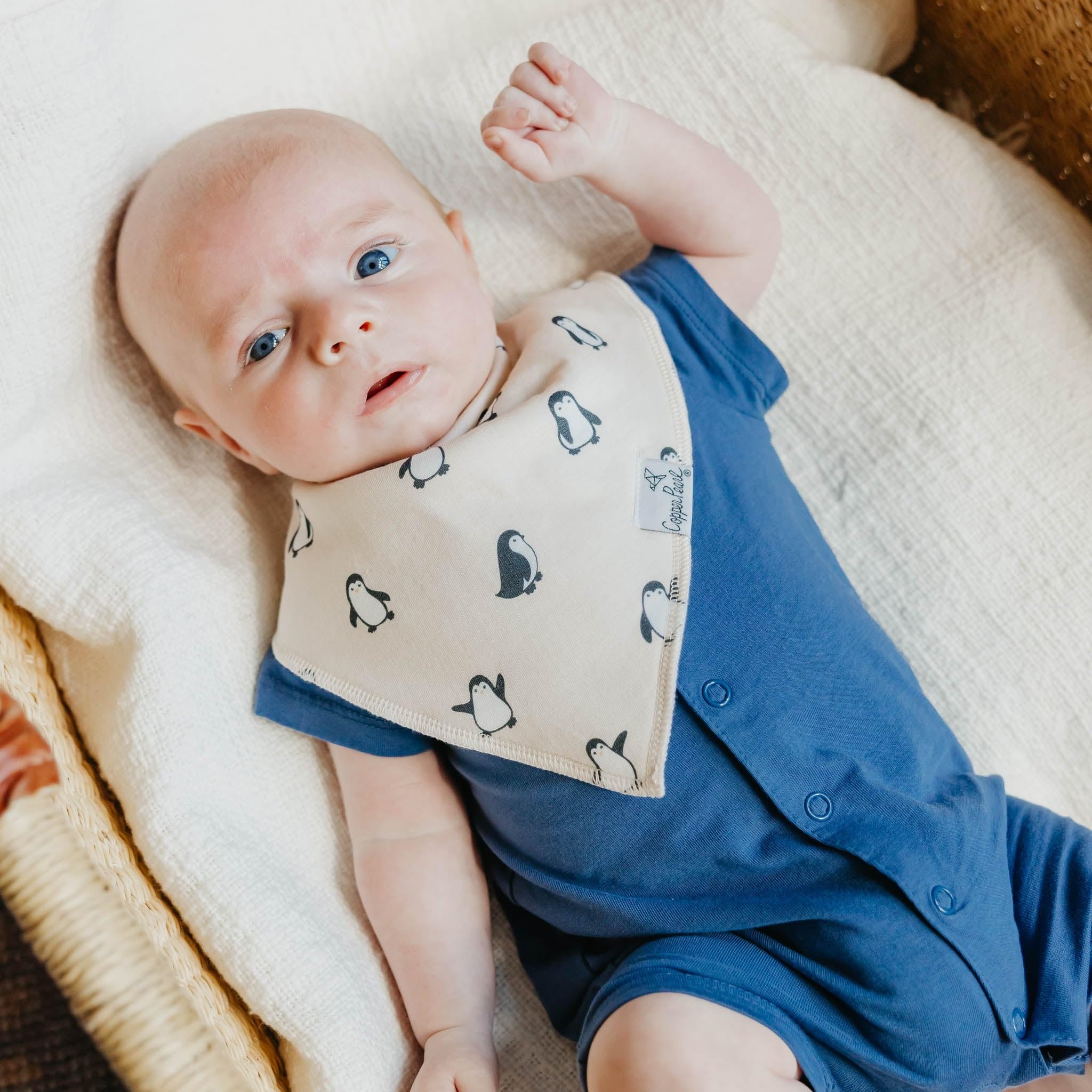 Copper Pearl Arctic Wonder Bandana Bib Set adjustable snaps secure during active moments.