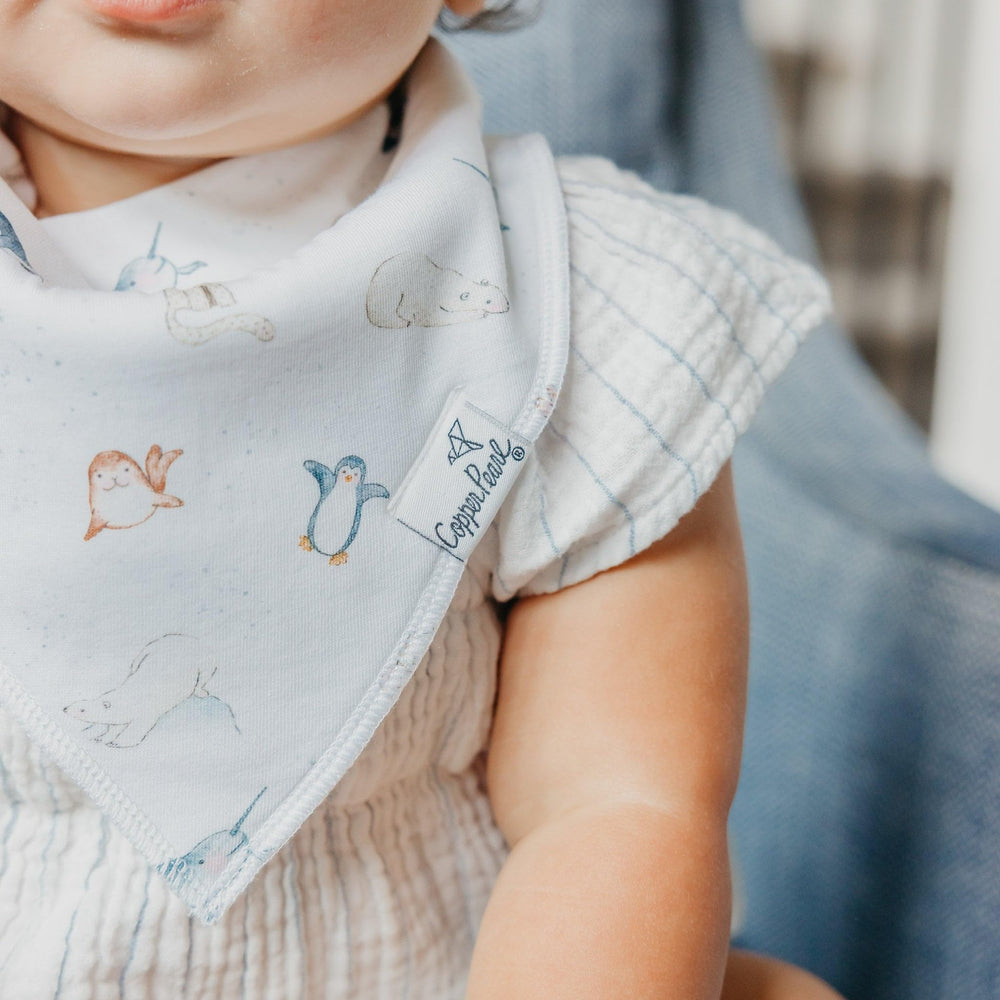 Copper Pearl Arctic Wonder Bandana Bib Set fabric detail shows knit front.