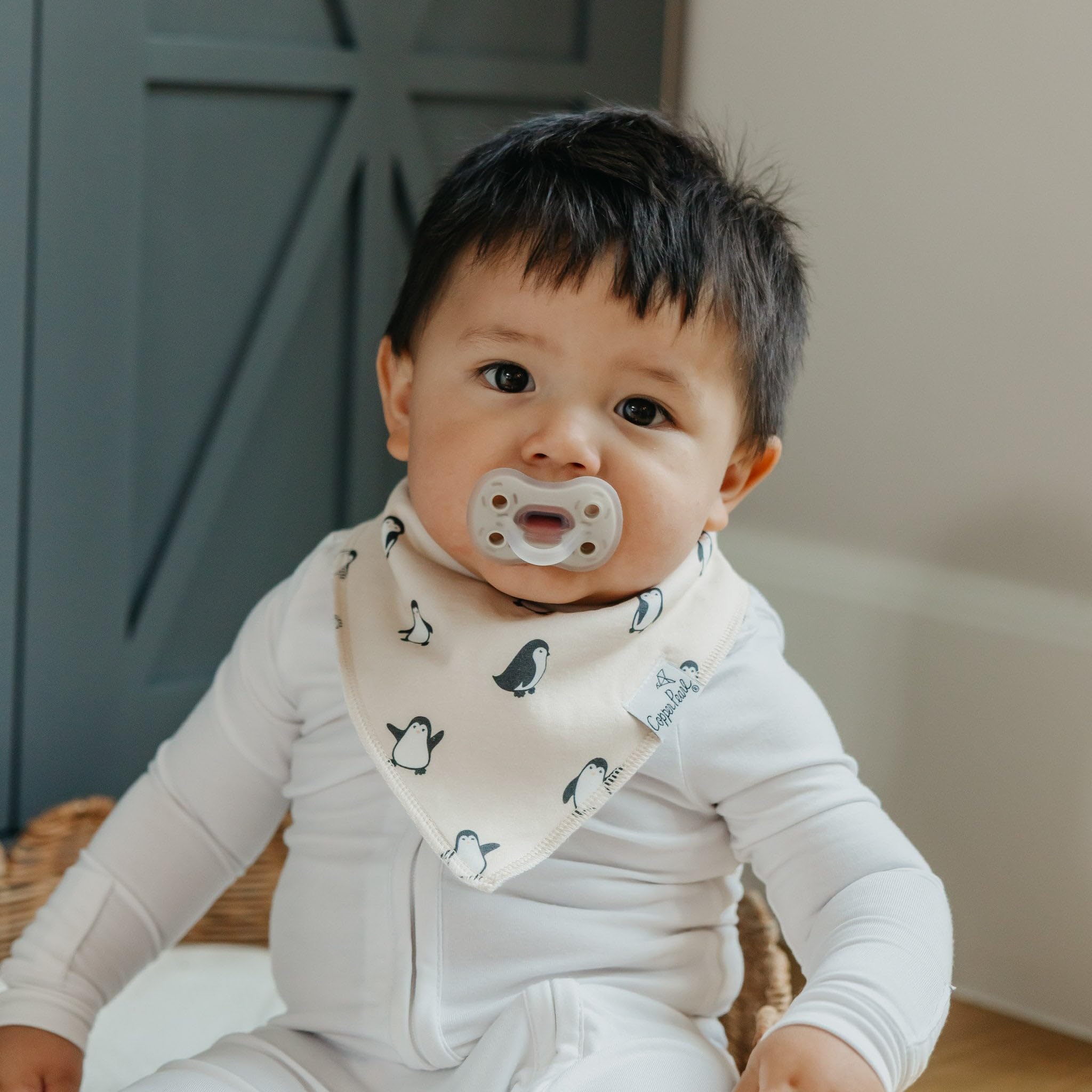 Copper Pearl Arctic Wonder Bandana Bib Set knit-front texture emphasizes style.