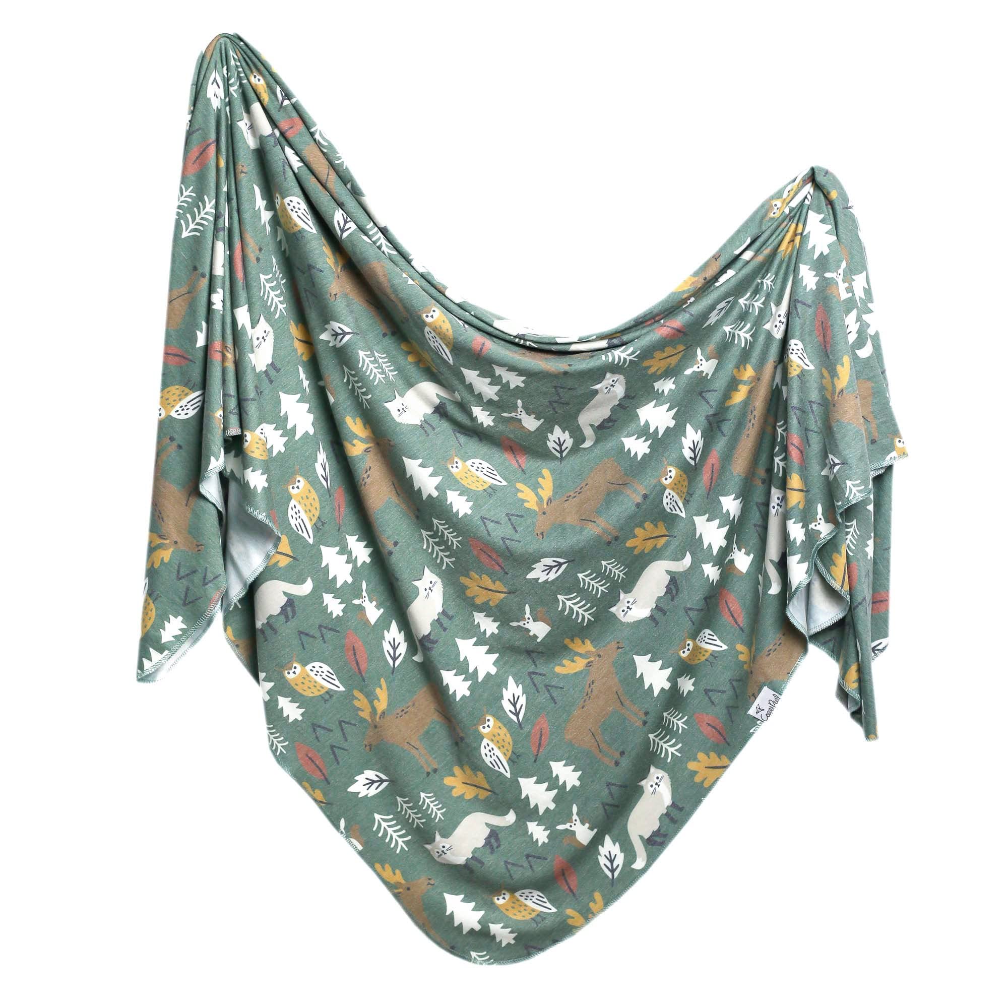 Copper Pearl Atwood swaddle flat shows generous 46x46 size for versatile use