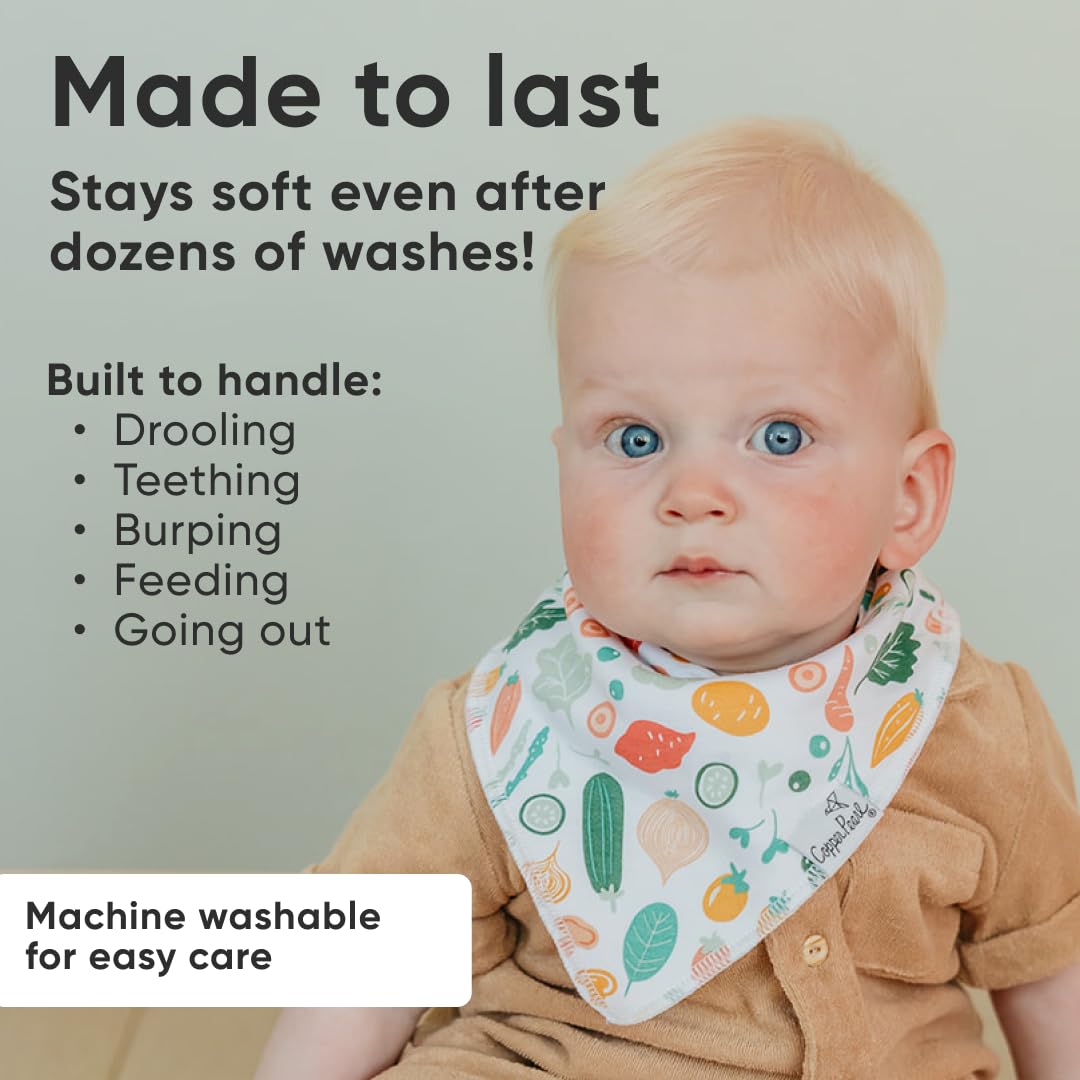 Copper Pearl bandana bib adjustable snaps ensure a secure fit from 3–24 months.