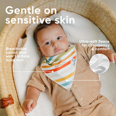 Copper Pearl Baby Bandana Bibs — snaps closeup, adjustable nickel-free for ages 3 to 24 months.