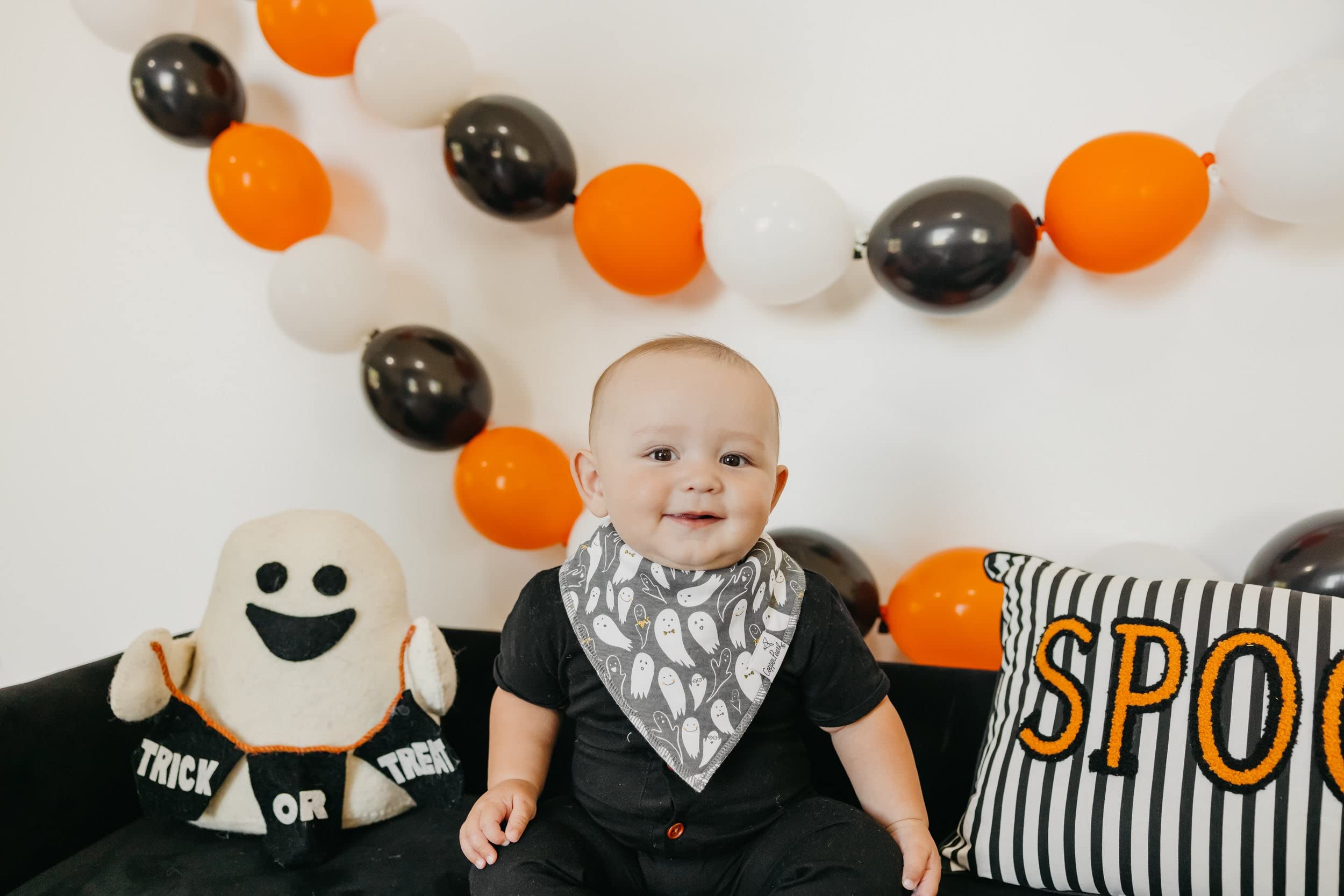 Copper Pearl bandana bib nickel-free snaps ensure gentle skin fit