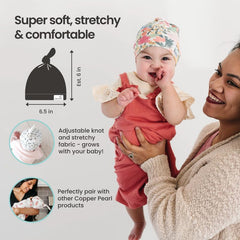 Copper Pearl beanie worn with swaddle river — coordinated look for photos.