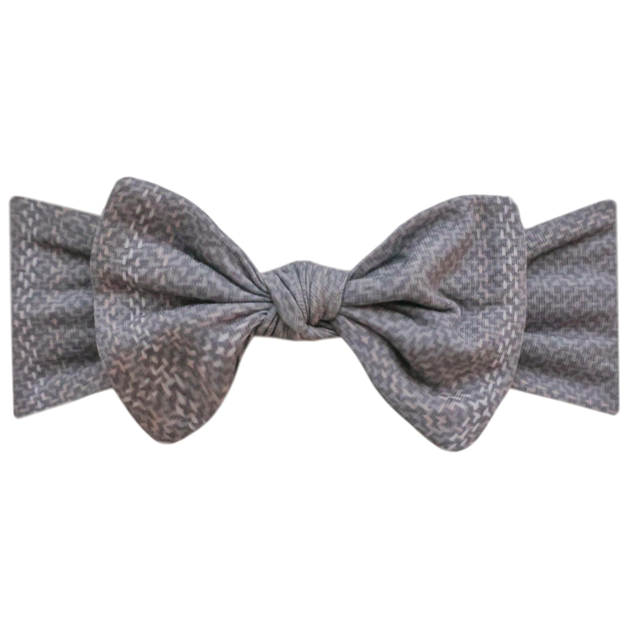 Copper Pearl baby bows newborn headband closeup shows ultra-soft stretch for comfy wear.