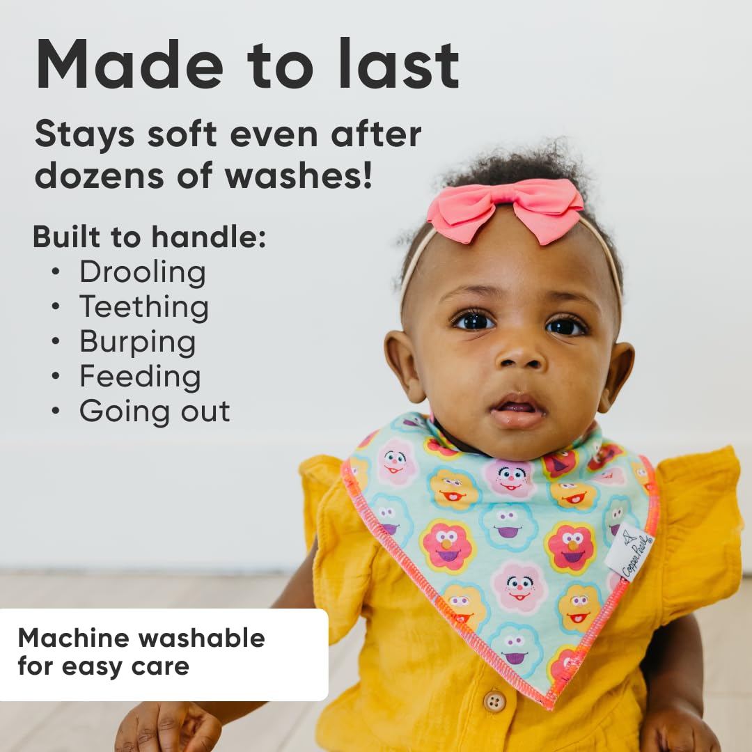 Copper Pearl bib fabric layers highlight two-layer protection for drool and spit-up.