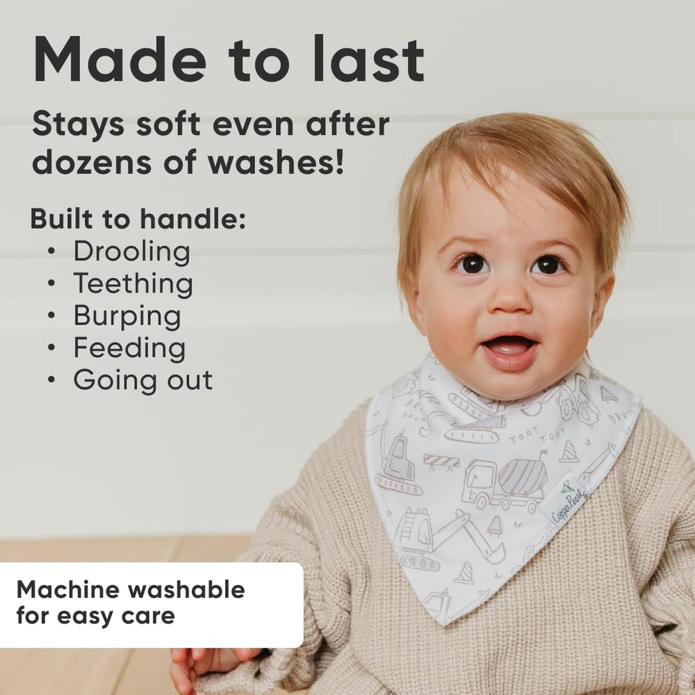 Copper Pearl bandana bib adjustable nickel-free snaps for easy secure fit.