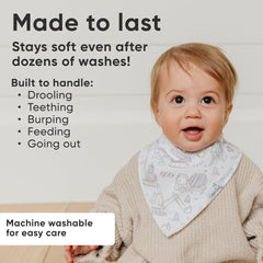 Copper Pearl bandana bib adjustable nickel-free snaps for easy secure fit.