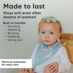 Copper Pearl bandana bib adjustable nickel-free snaps provide secure, easy sizing for 3–24 months.