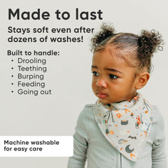 Copper Pearl bandana bib close-up absorbent cotton front with fleece back for dry cheeks.