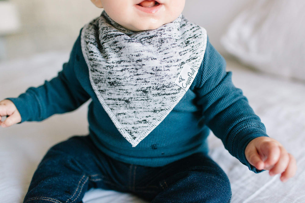 Copper Pearl bandana bib easy-care is machine washable for quick cleanup.